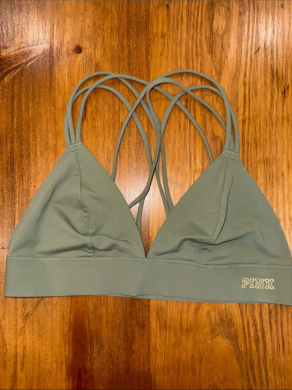 PINK Victoria's Secret Olive Green Strappy Bralette with Logo Band